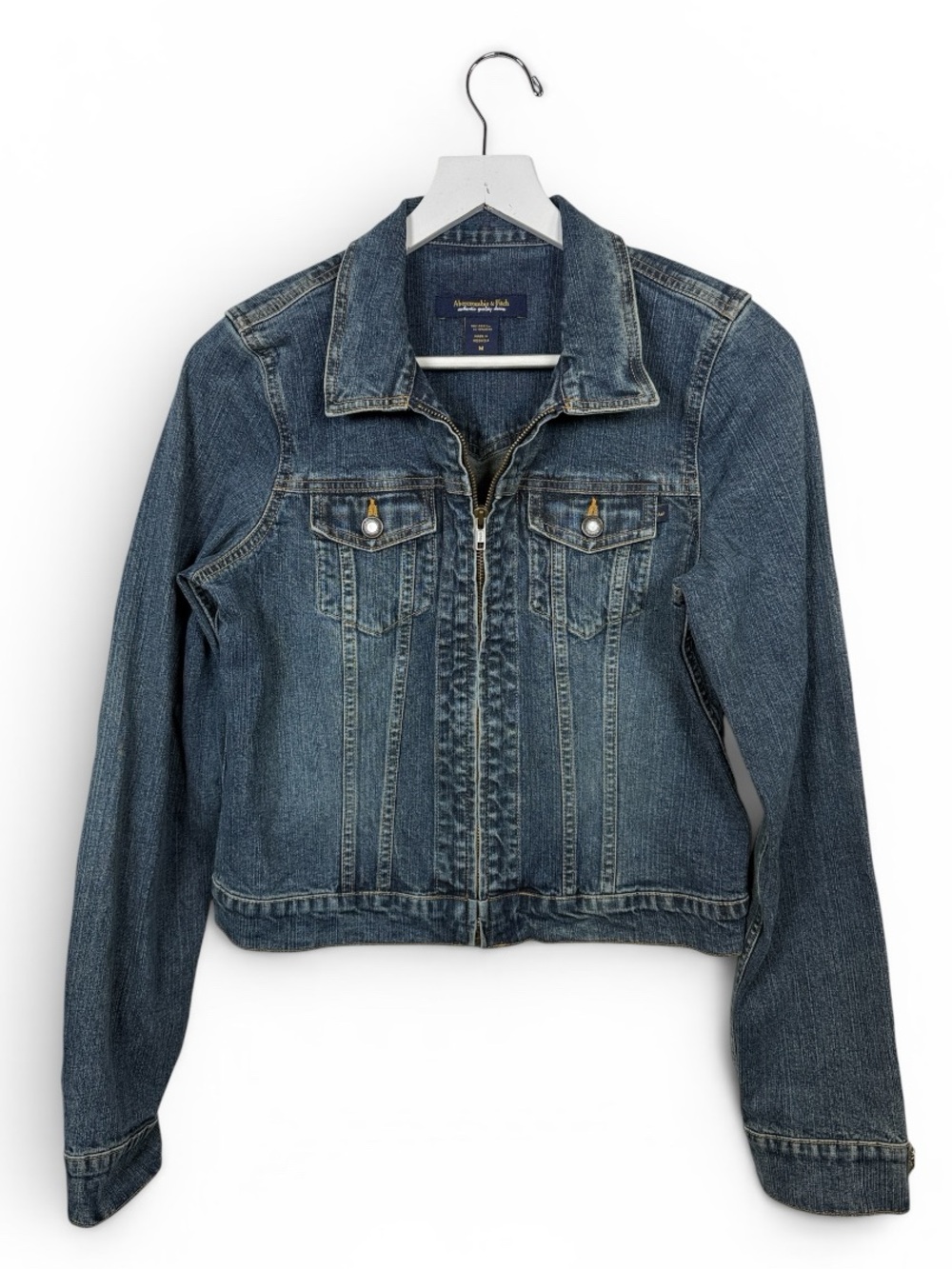 Abercrombie & Fitch Crop Zip-front Denim Jean Jacket W2418 Sz M
